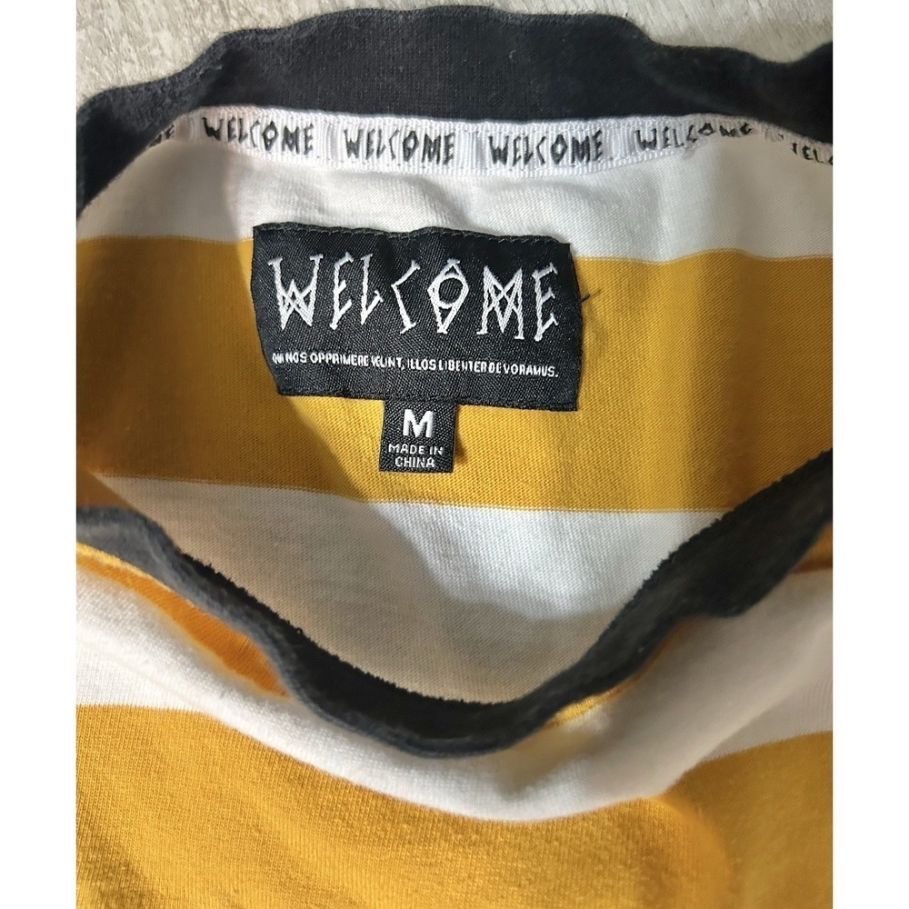 WELCOME Skateboards Yellow & White Stripped Long Sleeve Shirt Medium Relaxed Fit - Picture 5 of 8
